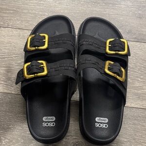 ASOS Black Sandals with Gold Buckles